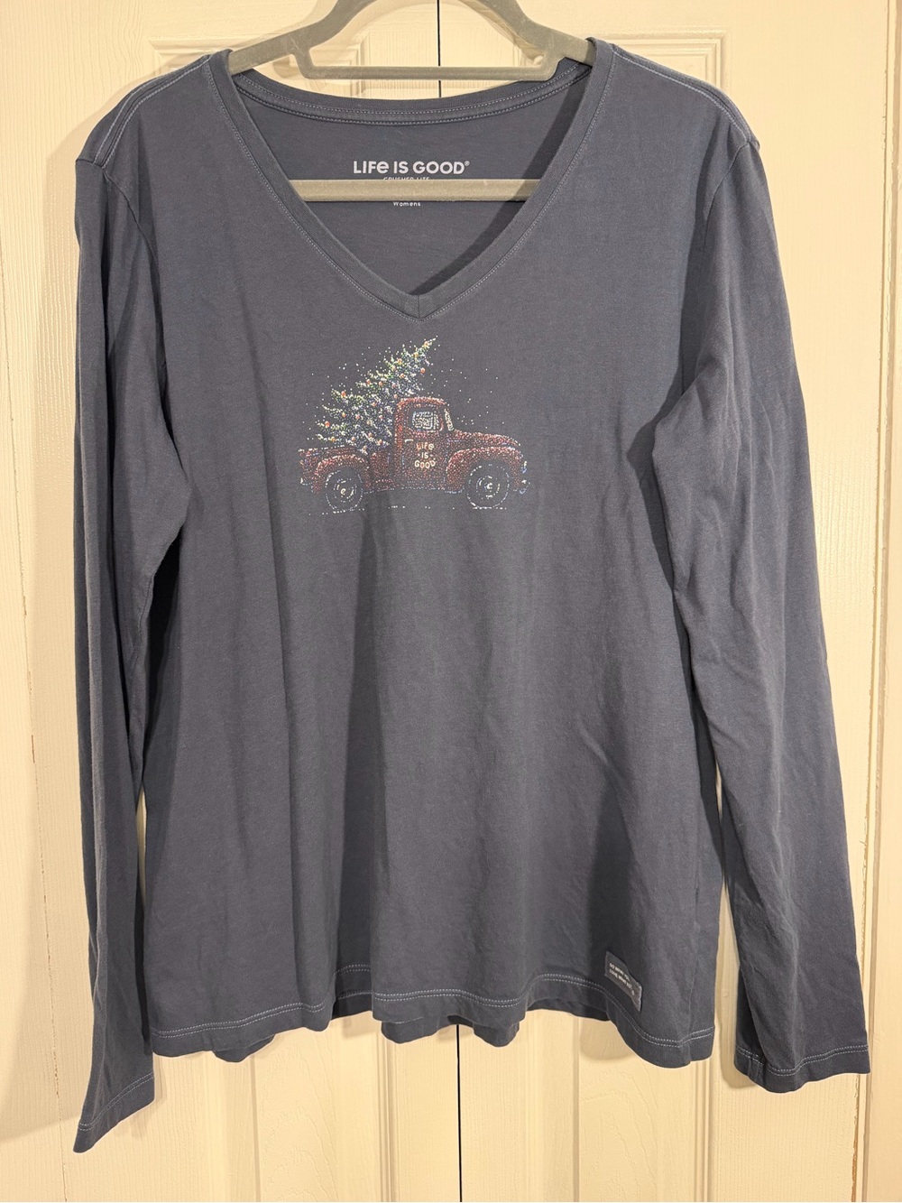 Life is Good Crusher-Lite Christmas Truck Tee L Blue